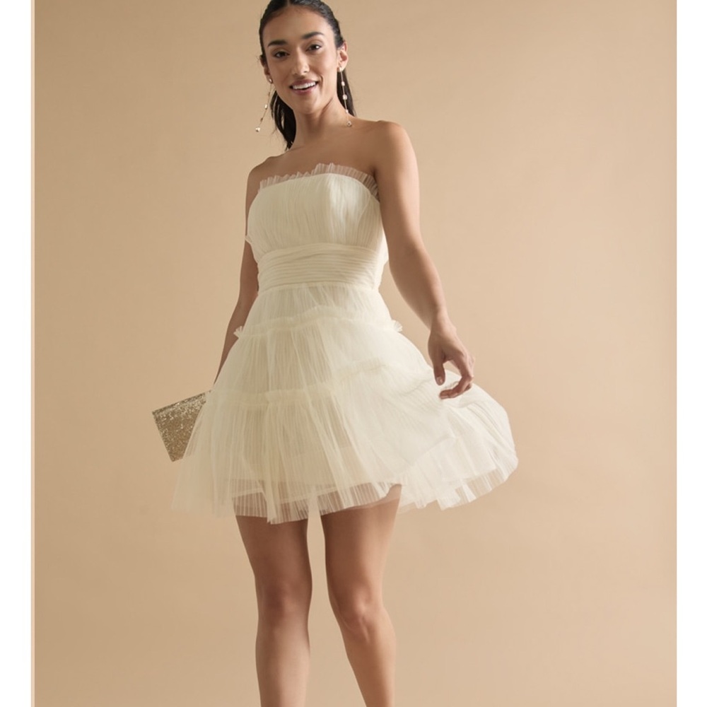 NWT Enna Strapless Tule Ruffle Tiered Mini Dress